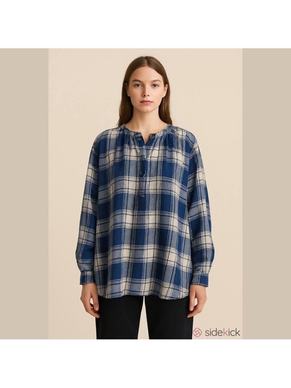 ANTIQUITES ICHI NAVY CHECK PATTERN Button-Up Shirt